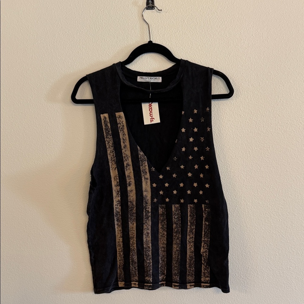 Project Social T Black and Gold Flag Tank Top